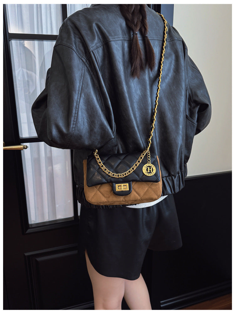 Autumn Winter Super Hot Contrast Color Small Bag Women 2025 New Fashion Diamond Chain Crossbody Bag High-end Small Square Bag