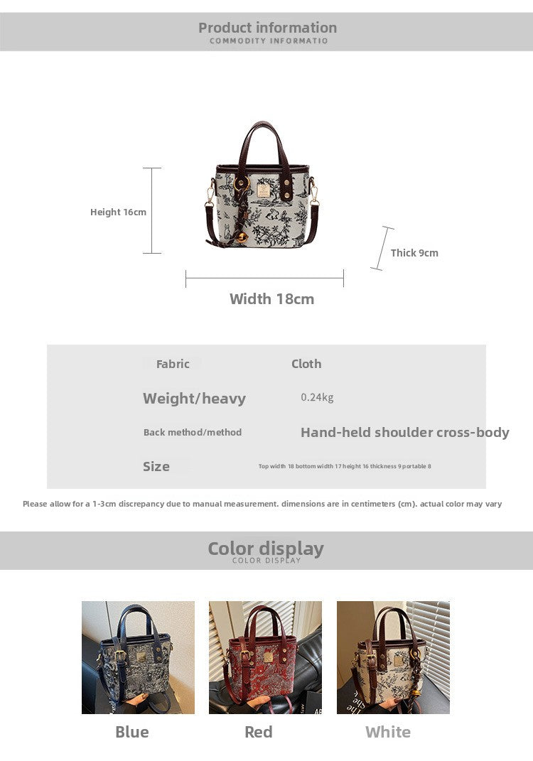 Super Popular Niche Embroidered Bag for Women 2025 New Fashion Versatile Crossbody Bag Color-Block Handbag Bucket Bag Small Tote Bag