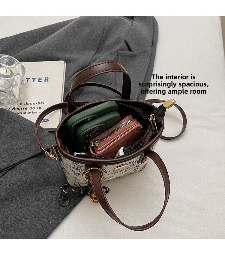 Super Popular Niche Embroidered Bag for Women 2025 New Fashion Versatile Crossbody Bag Color-Block Handbag Bucket Bag Small Tote Bag