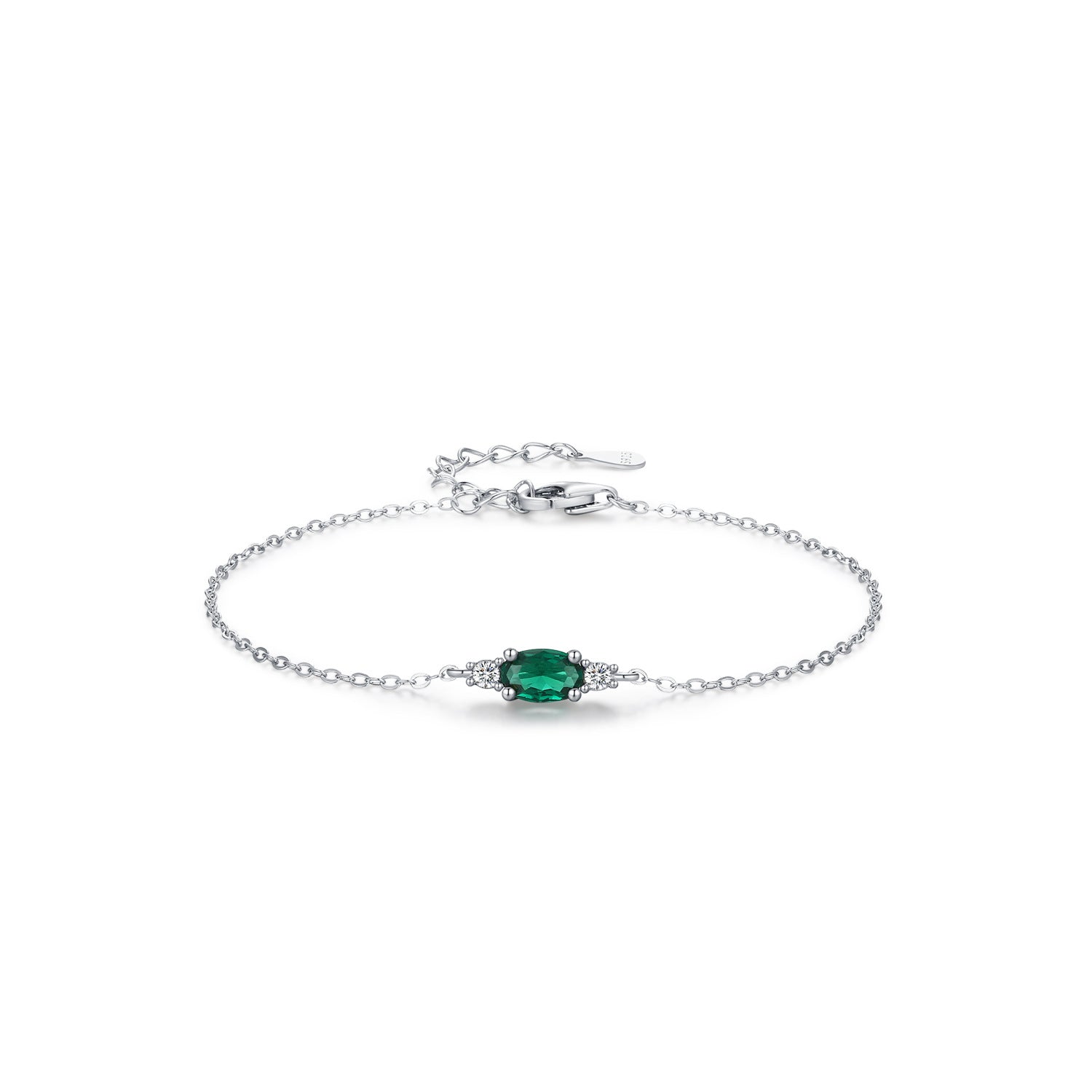 Vintage S925 Sterling Silver Inlaid with Dark Green Oval Zircon Elegant Bracelet for Women Personalized Fashion Jewelry