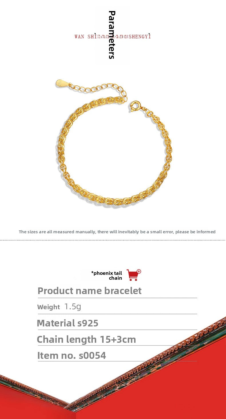 Phoenix Tail Pure Silver 925 Bracelet for Women, Light Luxury Niche Design Hollow Bracelet, New Chinese Style Ins Style Ring Buckle Jewelry