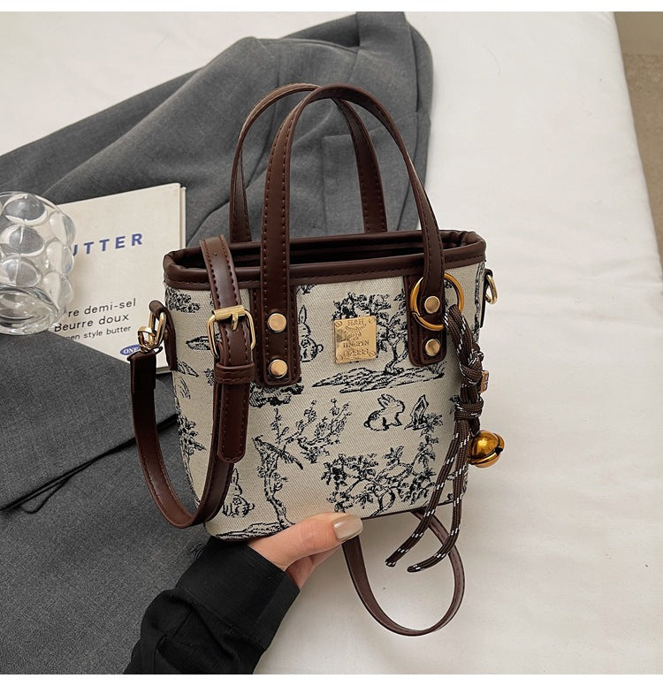 Super Popular Niche Embroidered Bag for Women 2025 New Fashion Versatile Crossbody Bag Color-Block Handbag Bucket Bag Small Tote Bag