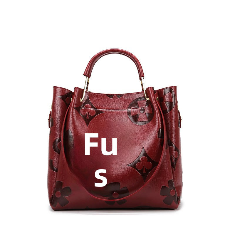 Handbag Cross-Border New Style Bag for Women High-End Large Capacity Tote Bag Fashion Embossed Commuter Mother-Daughter Bucket Bag
