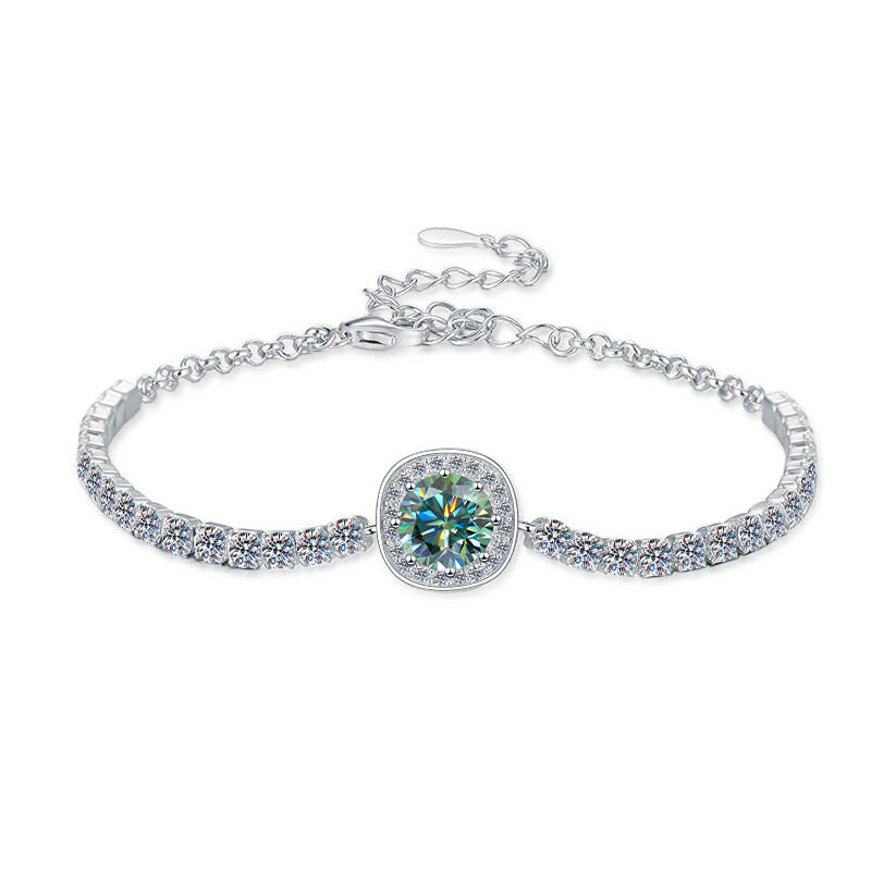 Cross-Border Hot Sale Pure Silver Bracelet Fashion High-End Colorful Zircon Moissanite Lobster Clasp Adjustable Jewelry for Women Wholesale