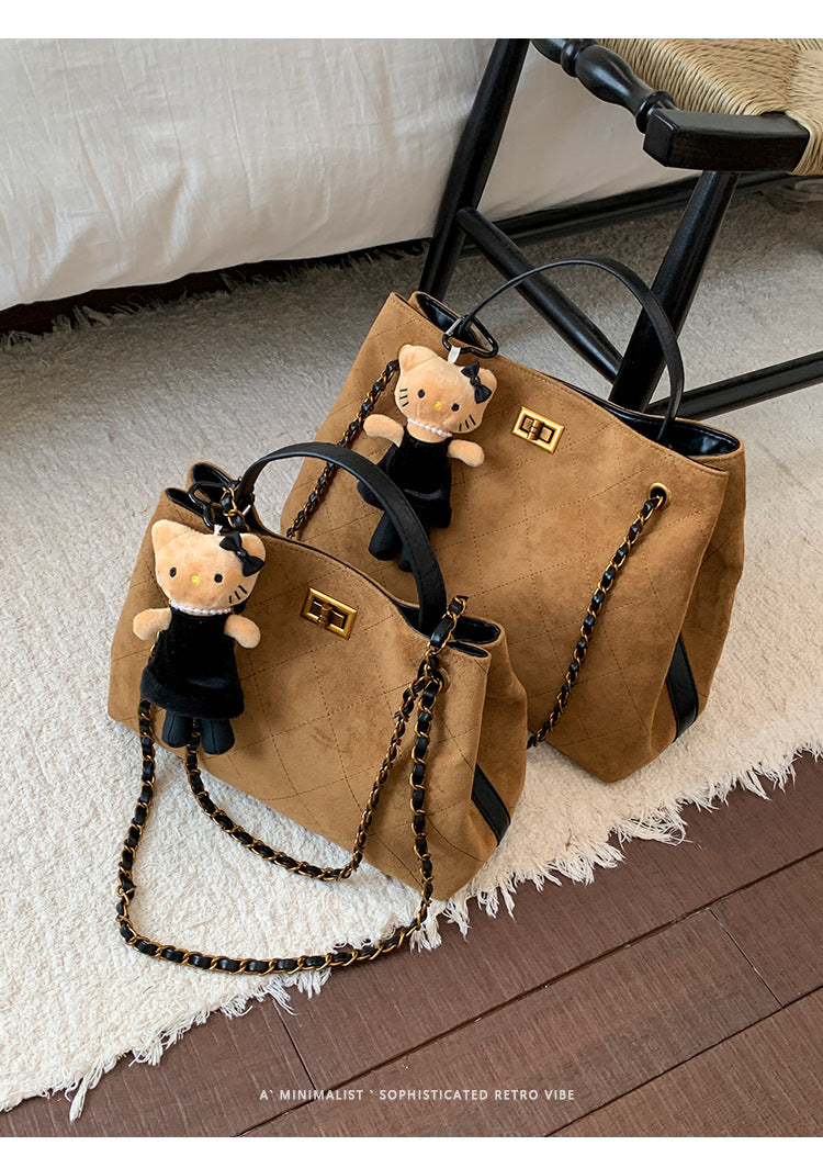 Vintage Suede Bag 2025 New Commuter Women's Shoulder Crossbody Bag Large Capacity Handbag Tote Bag