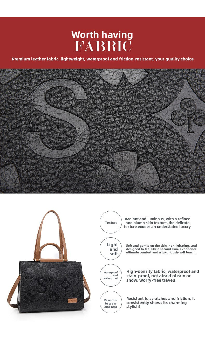 Fashionable Embossed Large Tote Bag Simple Large Capacity Commuter Bag for Women Cross-Border Hot-Selling Microfiber Leather Tote Bag
