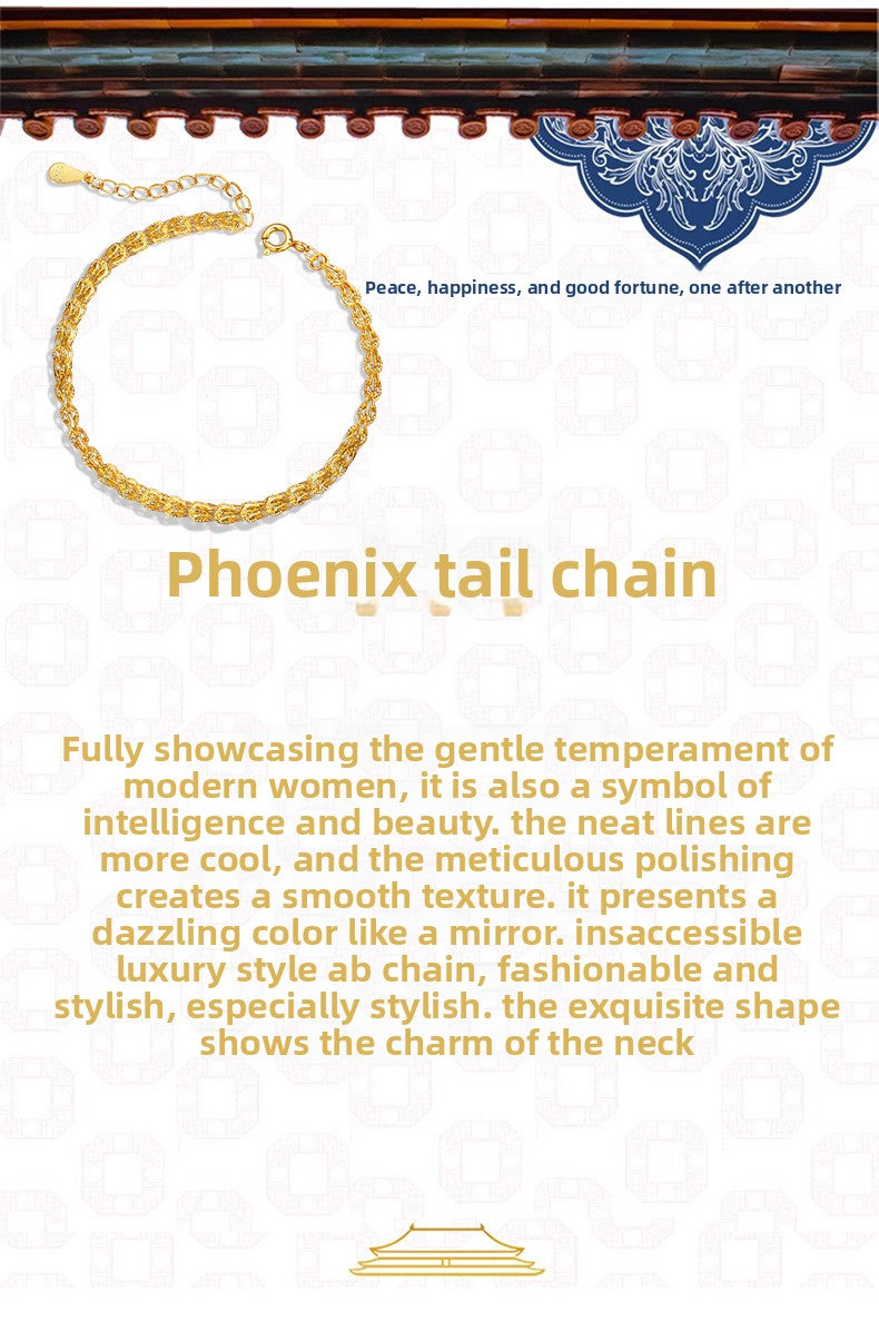 Phoenix Tail Pure Silver 925 Bracelet for Women, Light Luxury Niche Design Hollow Bracelet, New Chinese Style Ins Style Ring Buckle Jewelry