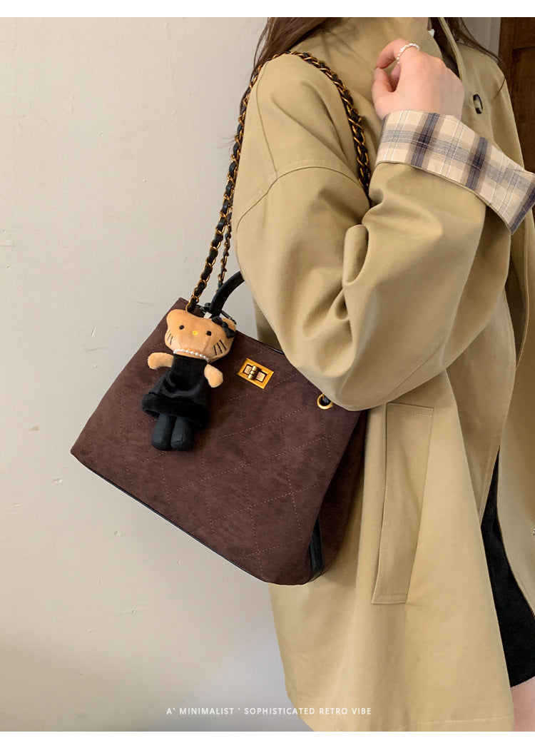 Vintage Suede Bag 2025 New Commuter Women's Shoulder Crossbody Bag Large Capacity Handbag Tote Bag