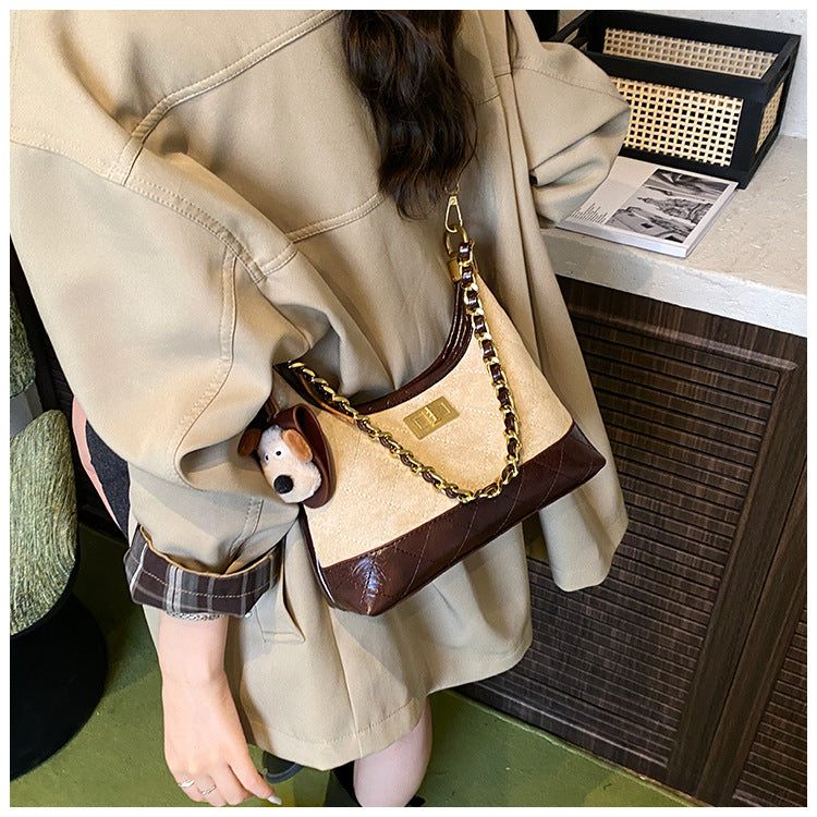 Chanel Style Retro Large Capacity Tote Bag for Women 2025 New Color-Block Chain Underarm Bag Versatile Handbag Shoulder Bag