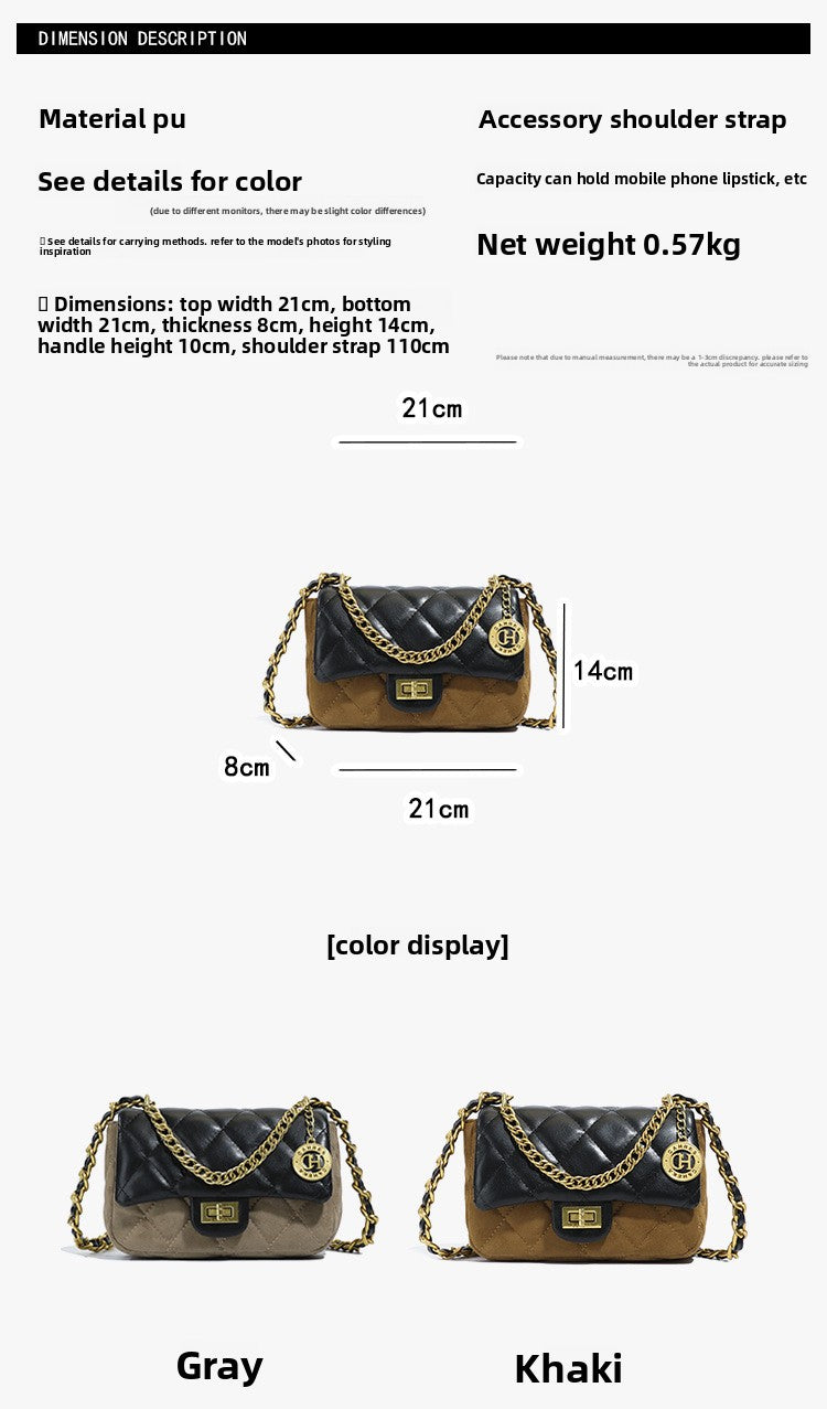 Autumn Winter Super Hot Contrast Color Small Bag Women 2025 New Fashion Diamond Chain Crossbody Bag High-end Small Square Bag