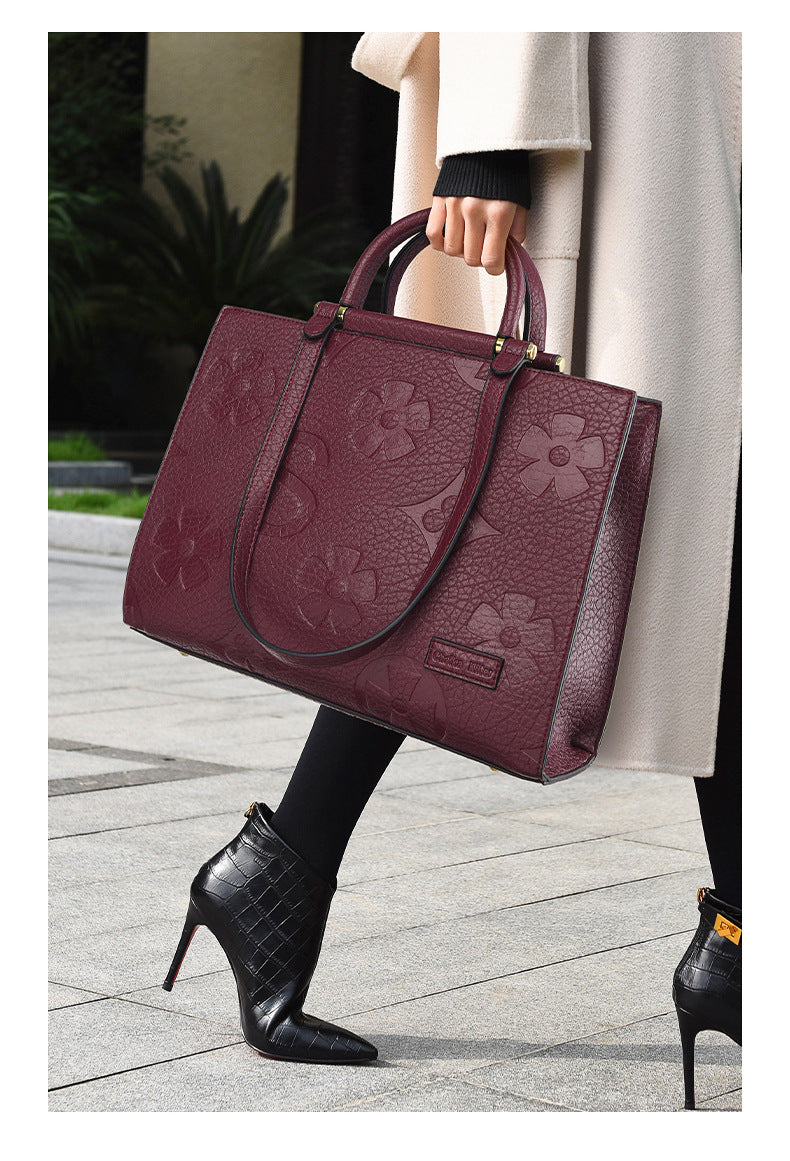 Fashionable Embossed Large Tote Bag Simple Large Capacity Commuter Bag for Women Cross-Border Hot-Selling Microfiber Leather Tote Bag