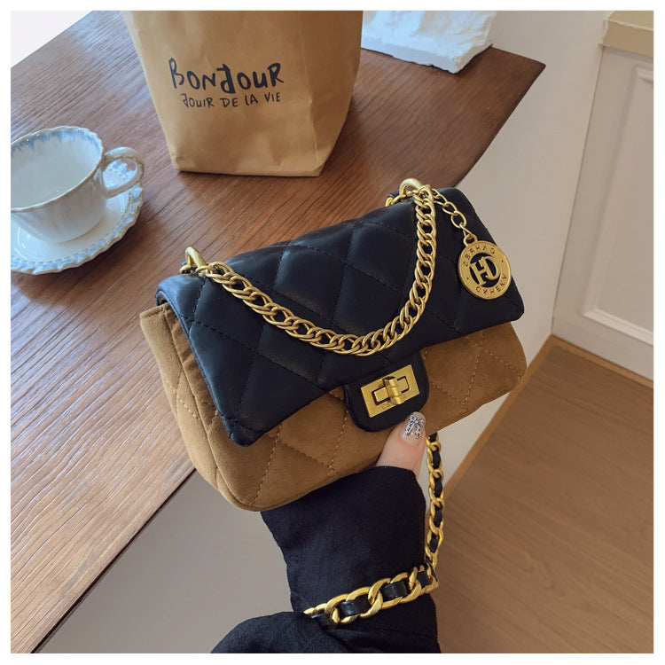Autumn Winter Super Hot Contrast Color Small Bag Women 2025 New Fashion Diamond Chain Crossbody Bag High-end Small Square Bag