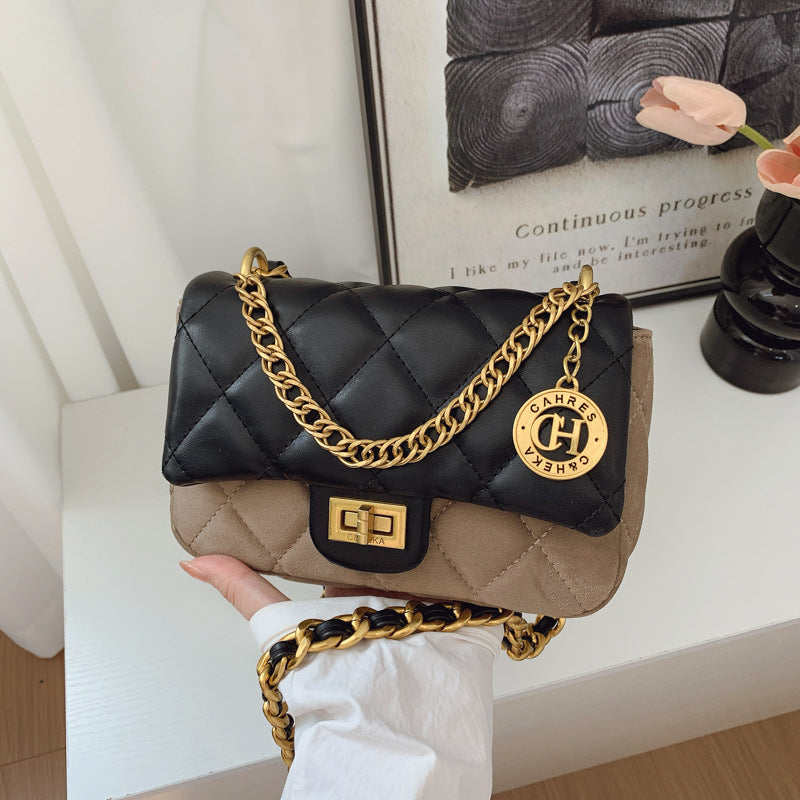 Autumn Winter Super Hot Contrast Color Small Bag Women 2025 New Fashion Diamond Chain Crossbody Bag High-end Small Square Bag