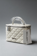 BELLAITY White Quilted Vegan Leather Bucket Bag Lunch Box Style Handbag
